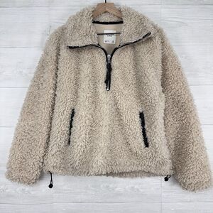 Abercrombie & Fitch Sherpa Sweater Women M Beige Half Zip Fleece Cozy Cinched